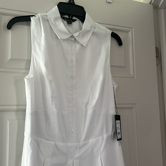 Nicole Miller LUNA STRETCH POPLIN SLEEVELESS PLEATED SHIRT DRESS size S - Picture 5 of 5